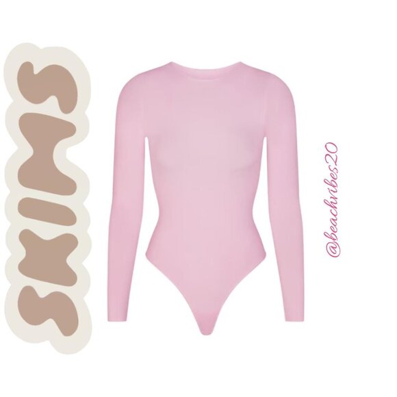 SKIMS Essential Bodysuit Crewneck Long Sleeve Bodysuit Cherry Blossom L/XL NWT - Picture 4 of 4